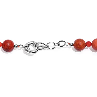 Sponge Coral Beaded Necklace in Platinum Bond 20 Inches