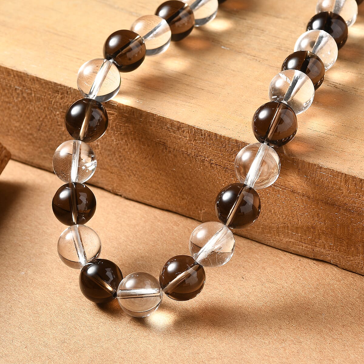 Brazilian Smoky Quartz and White Crystal Quartz 365.00 ctw Beaded Necklace in Platinum Bond 20 Inches image number 1