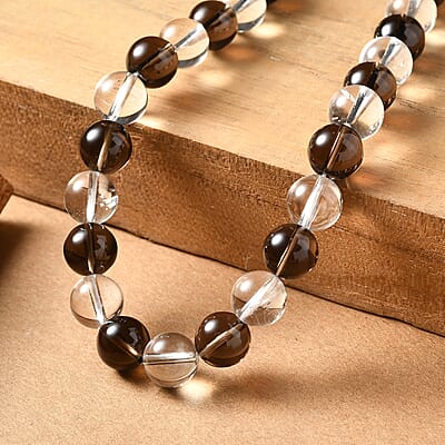 Brazilian Smoky Quartz and White Crystal Quartz 365.00 ctw Beaded Necklace in Platinum Bond 20 Inches