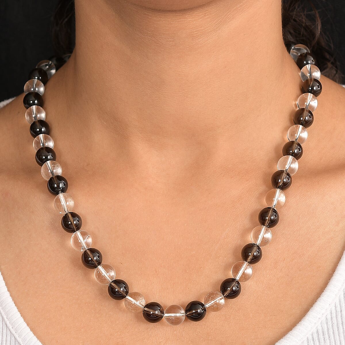 Brazilian Smoky Quartz and White Crystal Quartz 365.00 ctw Beaded Necklace in Platinum Bond 20 Inches image number 2
