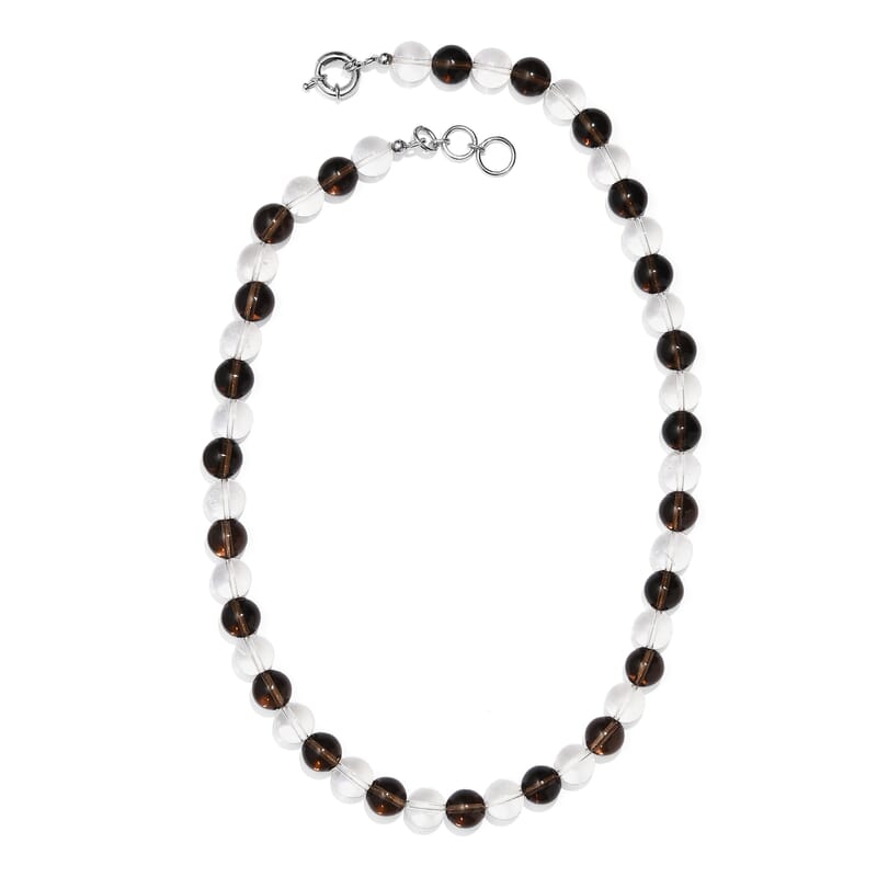 Brazilian Smoky Quartz and White Crystal Quartz 365.00 ctw Beaded Necklace in Platinum Bond 20 Inches