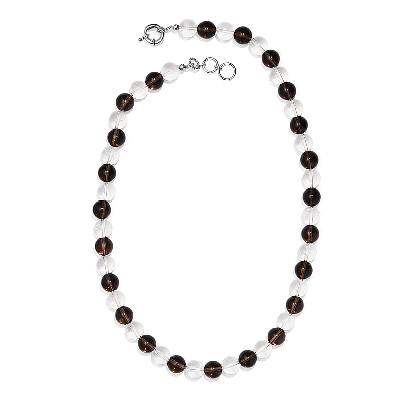 Brazilian Smoky Quartz and White Crystal Quartz 365.00 ctw Beaded Necklace in Platinum Bond 20 Inches
