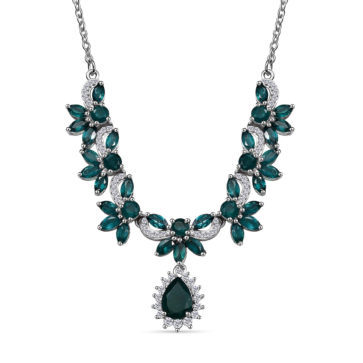 D'Joy Premium Grandidierite and Moissanite 4.65 ctw Necklace in Rhodium Over Sterling Silver 18 Inches image number 0