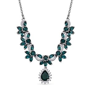 D'Joy Premium Grandidierite and Moissanite 4.65 ctw Necklace in Rhodium Over Sterling Silver 18 Inches