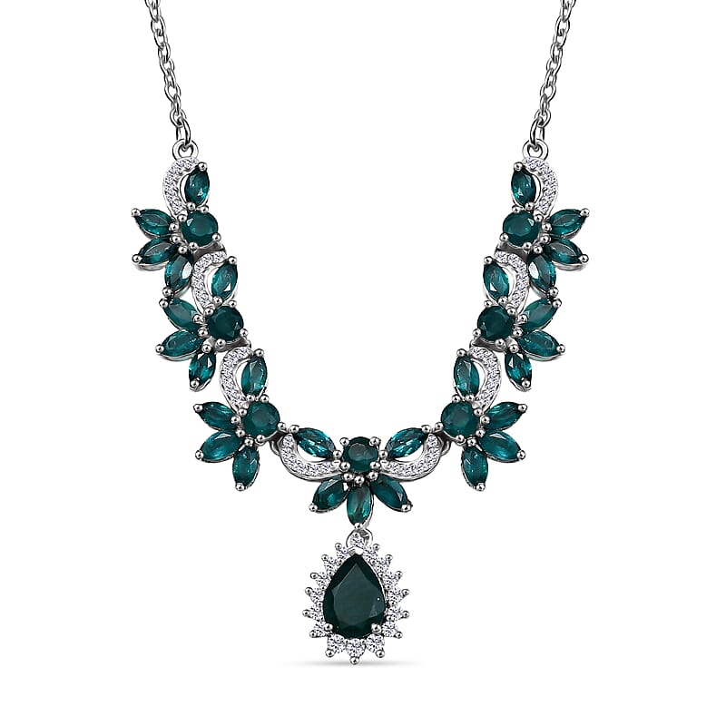 D'Joy Premium Grandidierite and Moissanite 4.65 ctw Necklace in Rhodium Over Sterling Silver 18 Inches