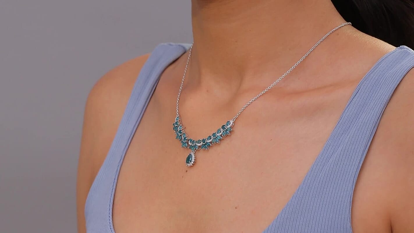 D'Joy Premium Grandidierite and Moissanite 4.65 ctw Necklace in Rhodium Over Sterling Silver 18 Inches