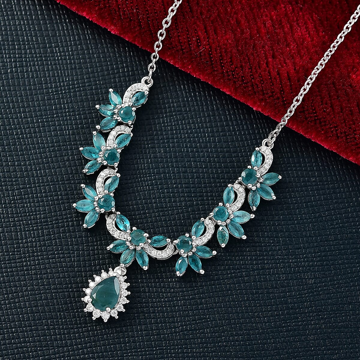 D'Joy Premium Grandidierite and Moissanite 4.65 ctw Necklace in Rhodium Over Sterling Silver 18 Inches image number 1