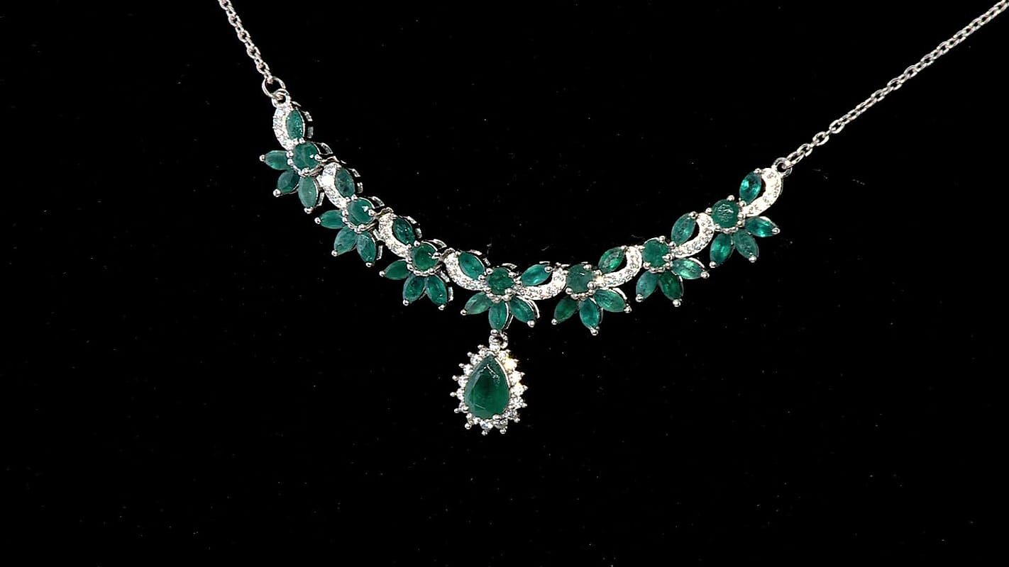 D'Joy Premium Grandidierite and Moissanite 4.65 ctw Necklace in Rhodium Over Sterling Silver 18 Inches