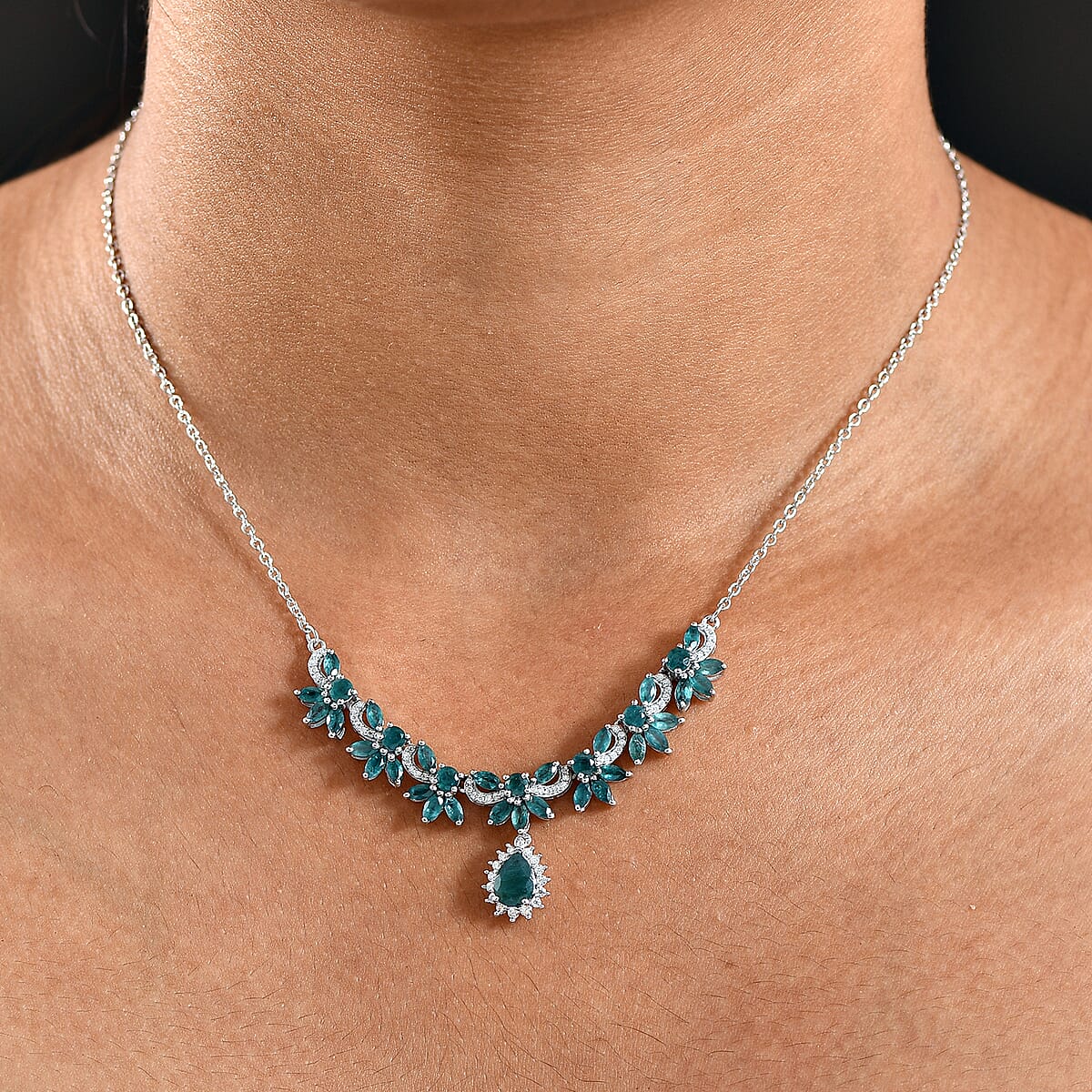 D'Joy Premium Grandidierite and Moissanite 4.65 ctw Necklace in Rhodium Over Sterling Silver 18 Inches image number 2