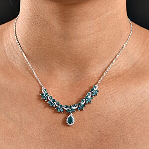 D'Joy Premium Grandidierite and Moissanite 4.65 ctw Necklace in Rhodium Over Sterling Silver 18 Inches