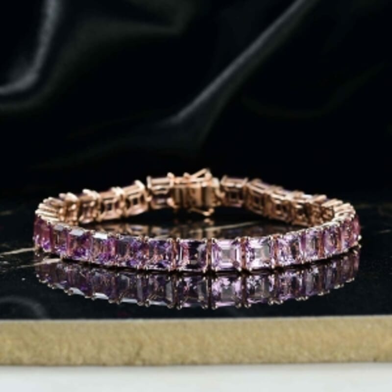 D'Joy Rose De France Amethyst 30.45 ctw Bracelet in 18K Vermeil Rose Gold Over Sterling Silver (7.50 In)