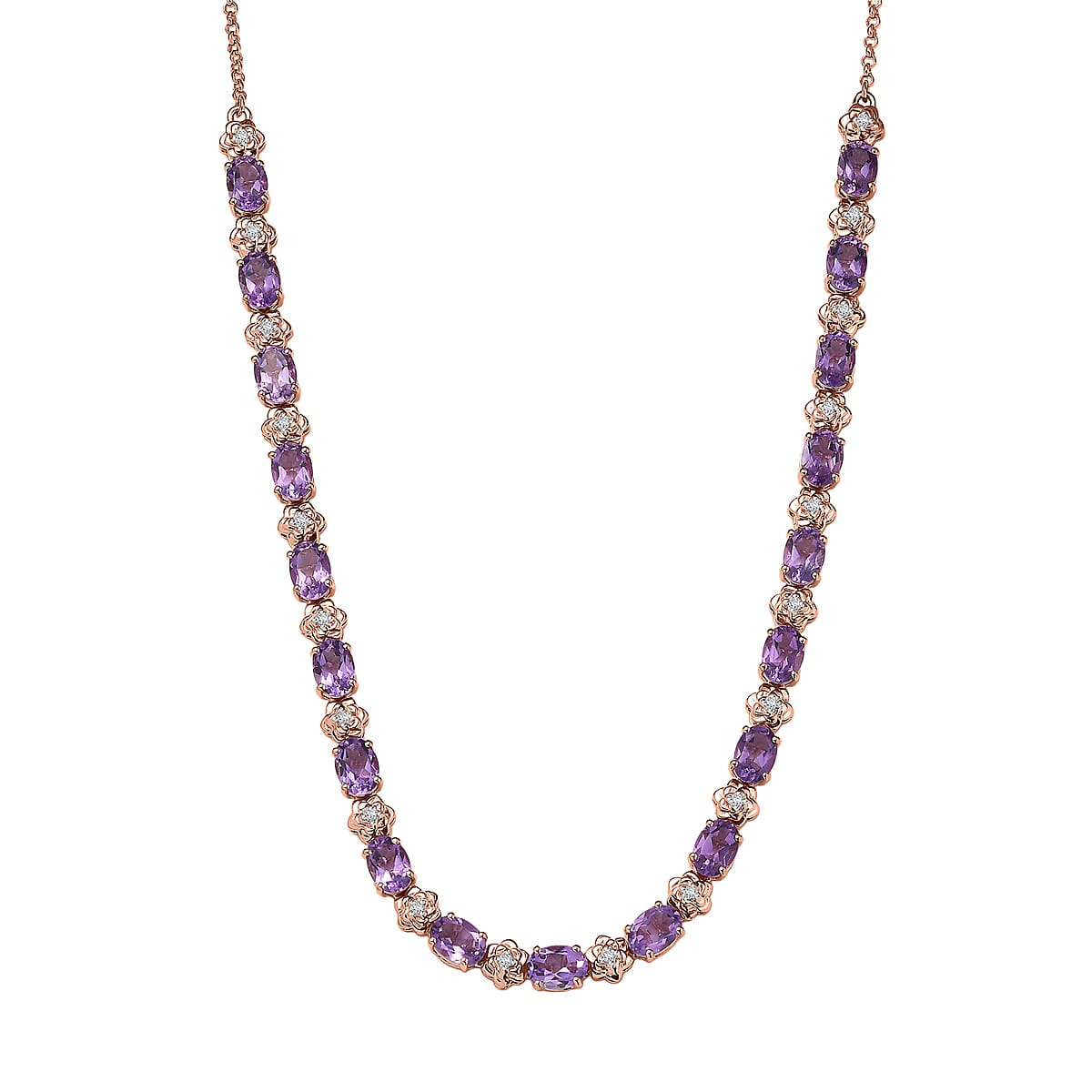 GP Italian Garden Collection AAA Rose De France Amethyst and White Zircon 14.80 ctw Necklace in 18K Vermeil Rose Gold Over Sterling Silver 18 Inches image number 0