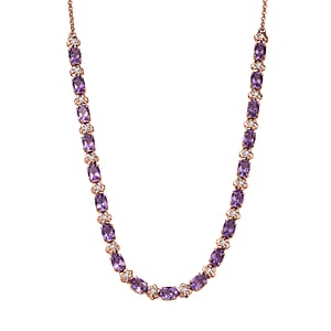 GP Italian Garden Collection AAA Rose De France Amethyst and White Zircon 14.80 ctw Necklace in 18K Vermeil Rose Gold Over Sterling Silver 18 Inches