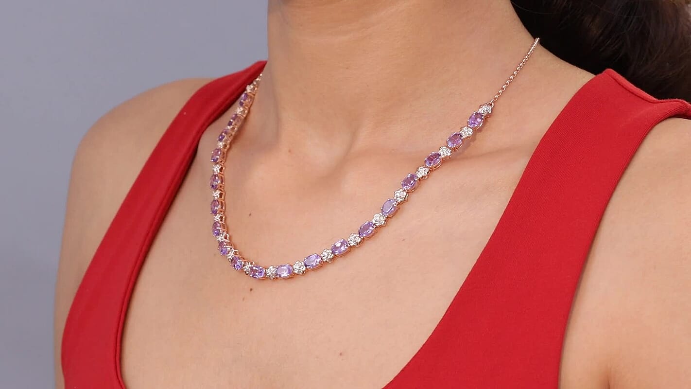 GP Italian Garden Collection AAA Rose De France Amethyst, White Zircon Necklace in 18K Vermeil RG Over Sterling Silver 14.60 ctw (18-20 Inches)