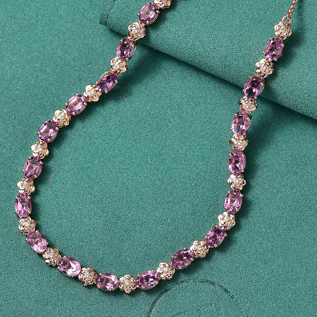 GP Italian Garden Collection AAA Rose De France Amethyst and White Zircon 14.80 ctw Necklace in 18K Vermeil Rose Gold Over Sterling Silver 18 Inches image number 1