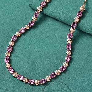 GP Italian Garden Collection AAA Rose De France Amethyst, White Zircon Necklace in 18K Vermeil RG Over Sterling Silver 14.60 ctw (18-20 Inches)