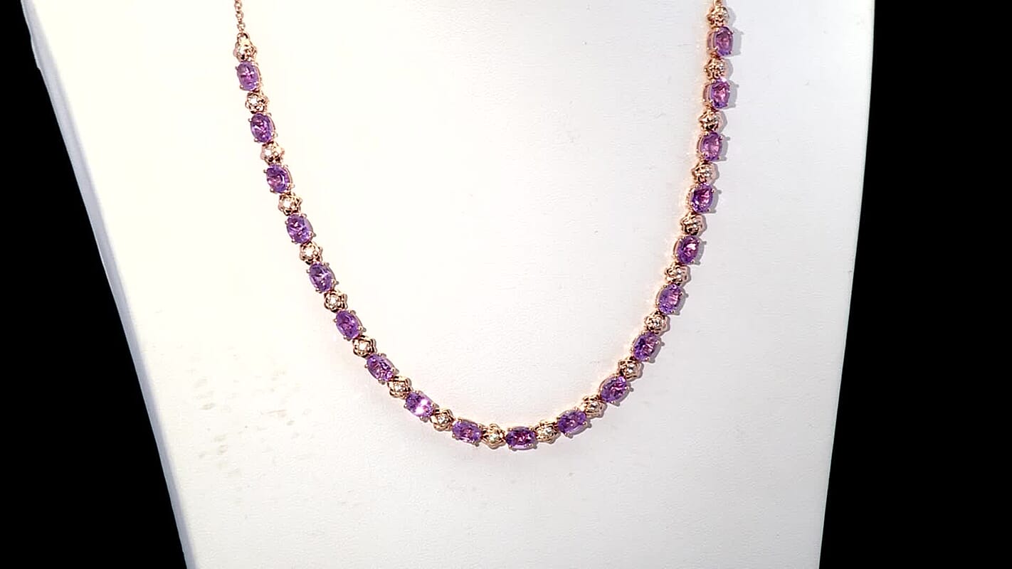 GP Italian Garden Collection AAA Rose De France Amethyst, White Zircon Necklace in 18K Vermeil RG Over Sterling Silver 14.60 ctw (18-20 Inches)