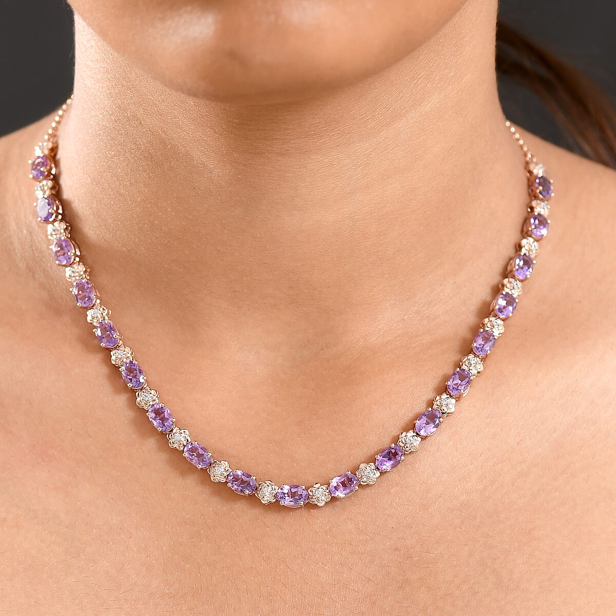 GP Italian Garden Collection AAA Rose De France Amethyst and White Zircon 14.80 ctw Necklace in 18K Vermeil Rose Gold Over Sterling Silver 18 Inches image number 2