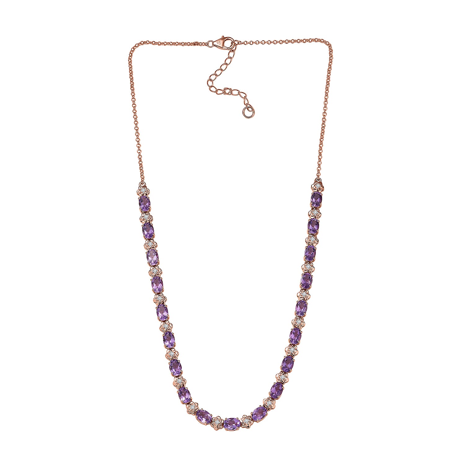 GP Italian Garden Collection AAA Rose De France Amethyst, White Zircon Necklace in 18K Vermeil RG Over Sterling Silver 14.60 ctw (18-20 Inches)