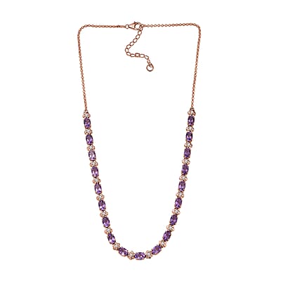 GP Italian Garden Collection AAA Rose De France Amethyst, White Zircon Necklace in 18K Vermeil RG Over Sterling Silver 14.60 ctw (18-20 Inches)