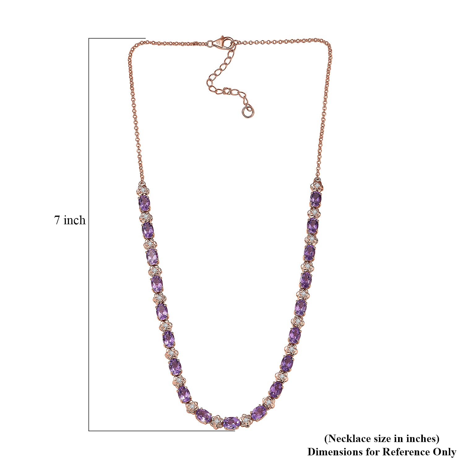 GP Italian Garden Collection AAA Rose De France Amethyst, White Zircon Necklace in 18K Vermeil RG Over Sterling Silver 14.60 ctw (18-20 Inches)