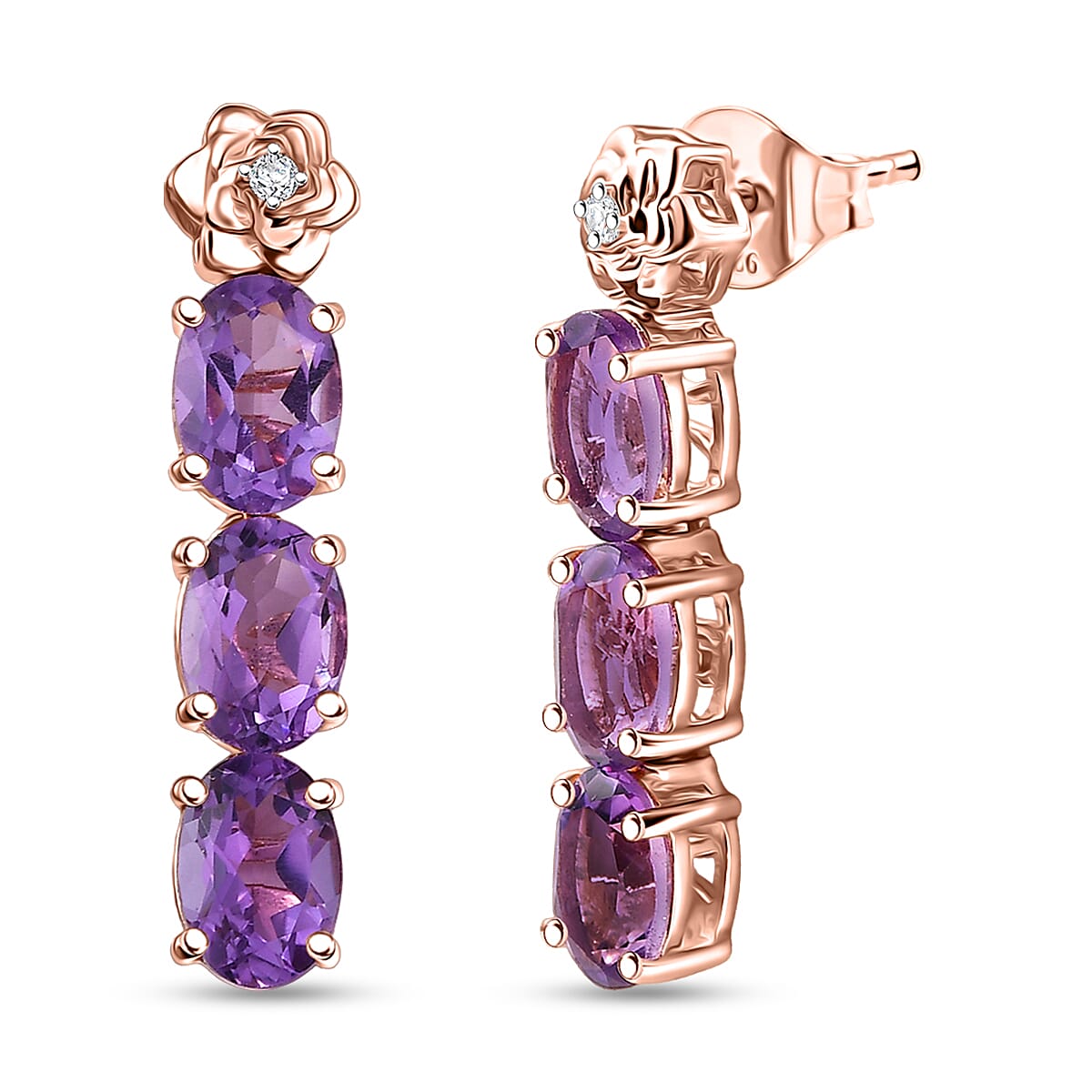 GP Italian Garden Collection AAA Rose De France Amethyst and White Zircon 4.65 ctw Earrings in 18K Vermeil Rose Gold Over Sterling Silver image number 0