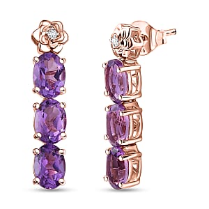 GP Italian Garden Collection AAA Rose De France Amethyst and White Zircon 4.65 ctw Earrings in 18K Vermeil Rose Gold Over Sterling Silver