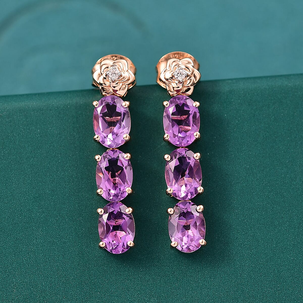 GP Italian Garden Collection AAA Rose De France Amethyst and White Zircon 4.65 ctw Earrings in 18K Vermeil Rose Gold Over Sterling Silver image number 1
