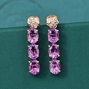 GP Italian Garden Collection AAA Rose De France Amethyst and White Zircon 4.65 ctw Earrings in 18K Vermeil Rose Gold Over Sterling Silver
