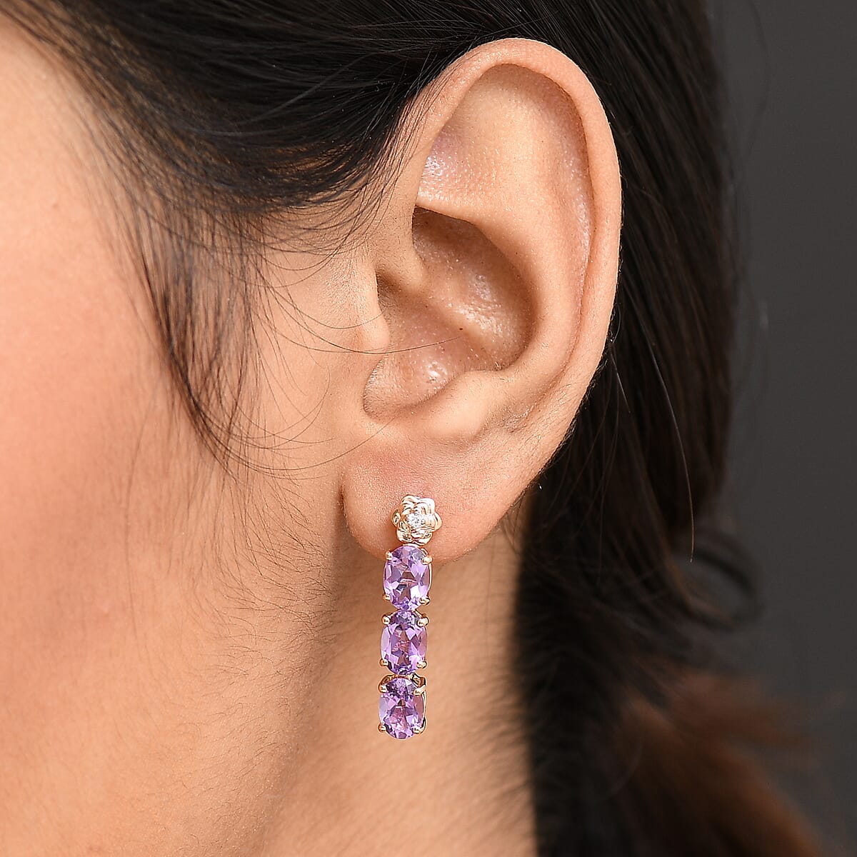 GP Italian Garden Collection AAA Rose De France Amethyst and White Zircon 4.65 ctw Earrings in 18K Vermeil Rose Gold Over Sterling Silver image number 2