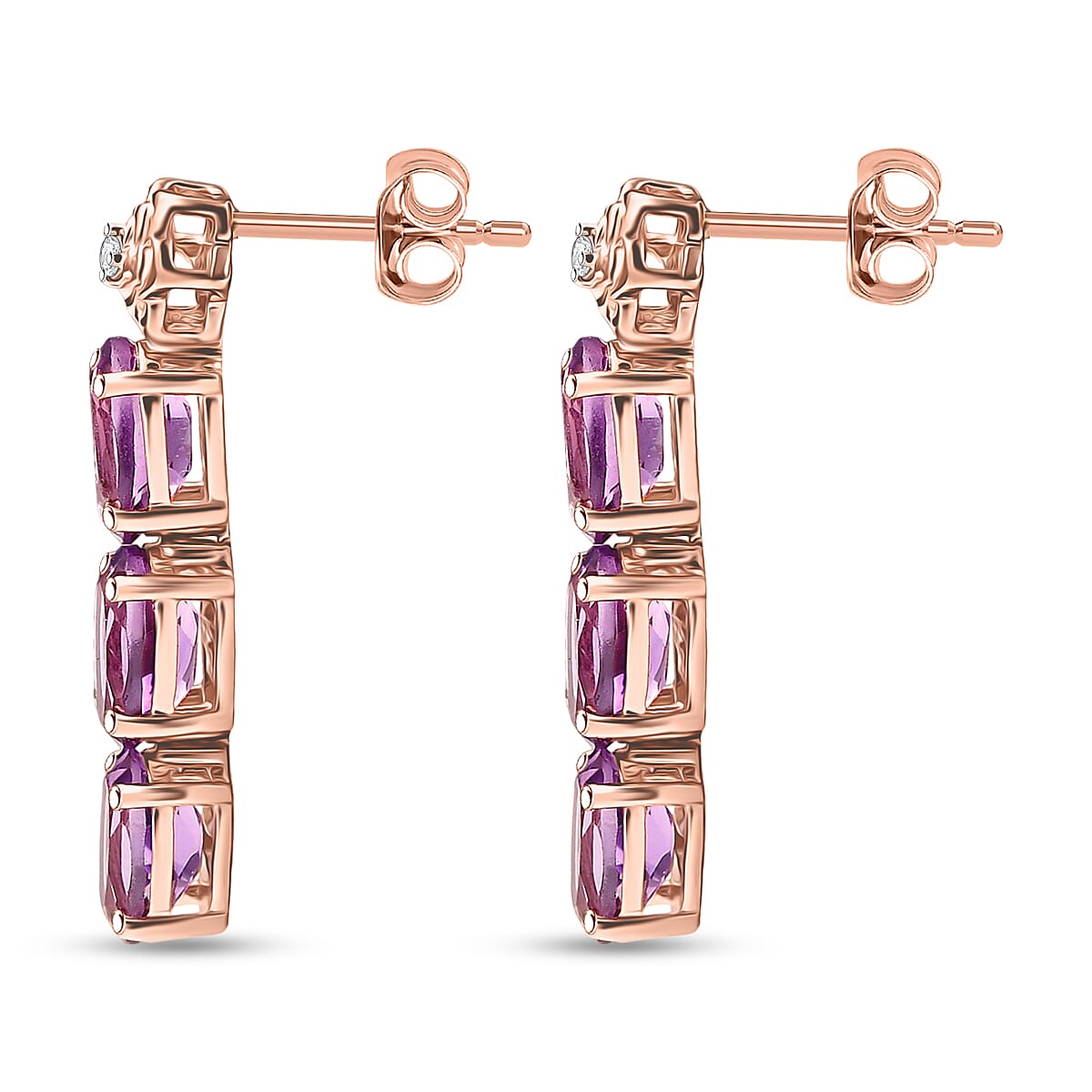 GP Italian Garden Collection AAA Rose De France Amethyst and White Zircon 4.65 ctw Earrings in 18K Vermeil Rose Gold Over Sterling Silver image number 4