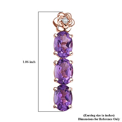 GP Italian Garden Collection AAA Rose De France Amethyst and White Zircon 4.40 ctw Earrings in 18K Vermeil Rose Gold Over Sterling Silver
