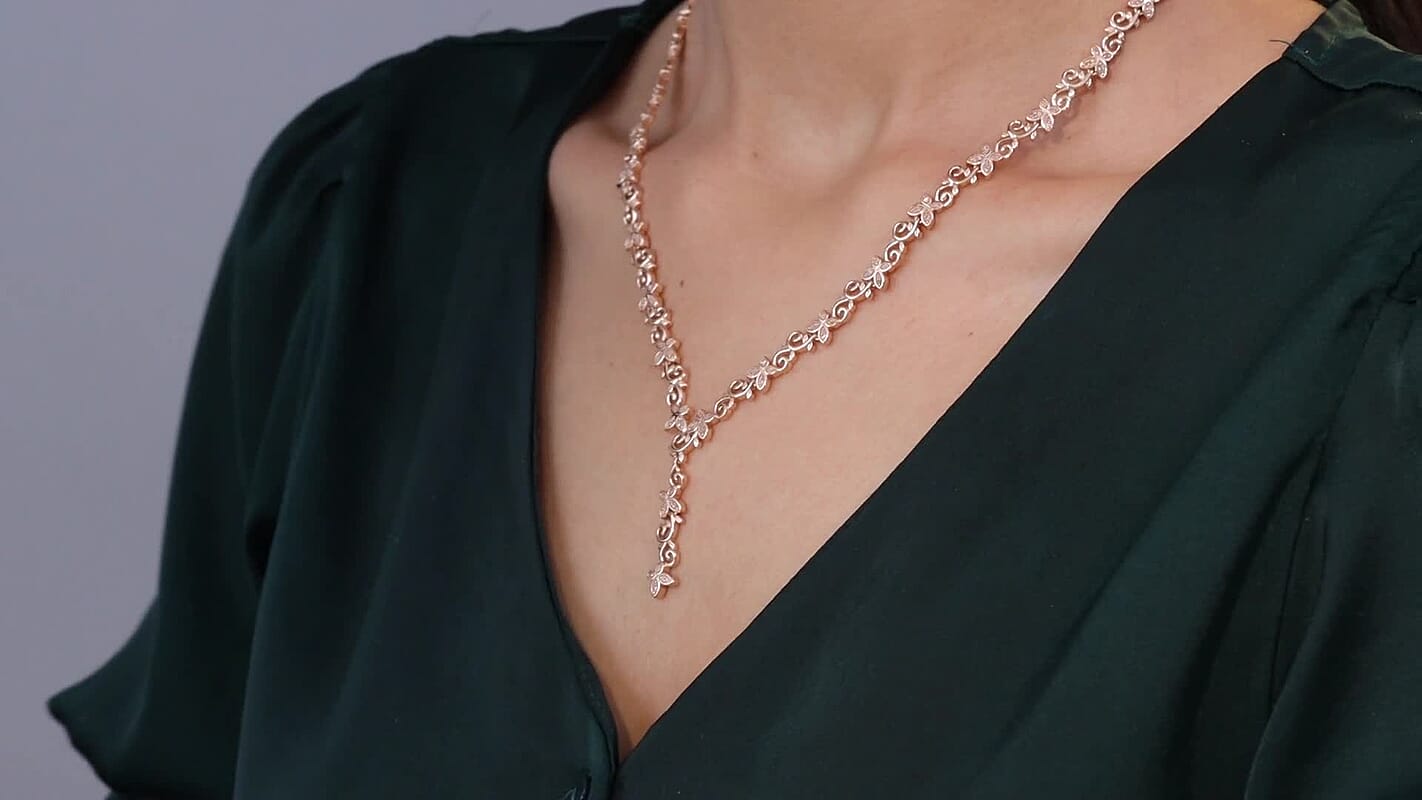 D'Joy Uncut Natural Pink Diamond 0.55 ctw Butterfly Necklace in 18K Vermeil Rose Gold Over Sterling Silver 18-20 Inches