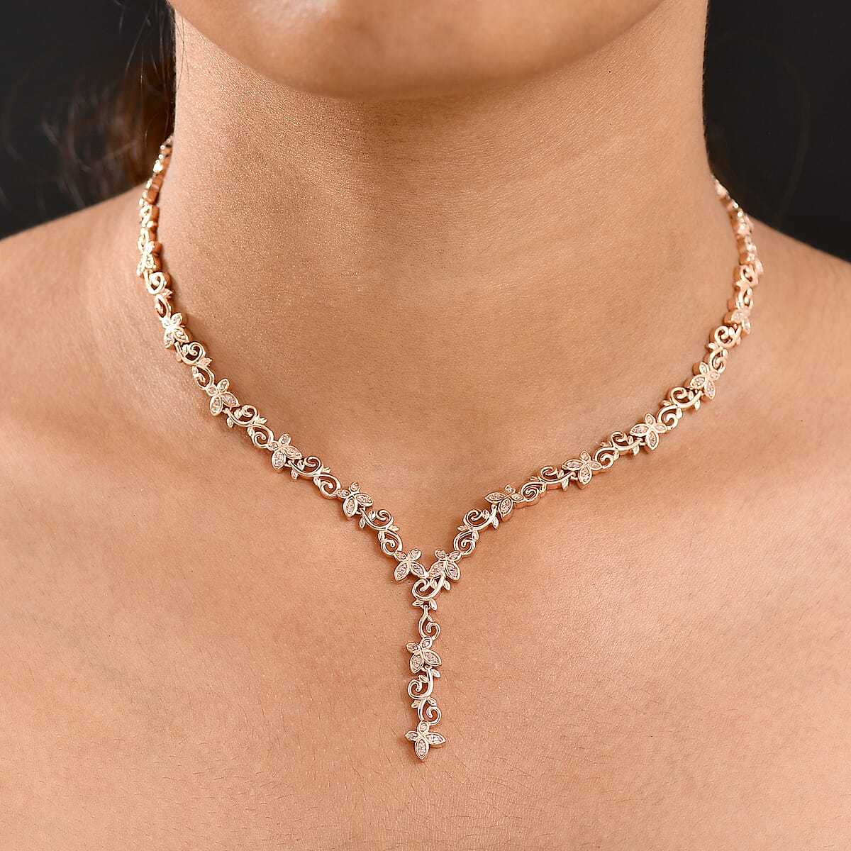 D'Joy Uncut Natural Pink Diamond 0.55 ctw Butterfly Necklace in 18K Vermeil Rose Gold Over Sterling Silver 18-20 Inches image number 2