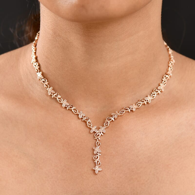 D'Joy Uncut Natural Pink Diamond 0.55 ctw Butterfly Necklace in 18K Vermeil Rose Gold Over Sterling Silver 18-20 Inches
