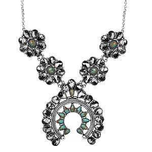 D'Joy Artisan Crafted White Buffalo and Royston Turquoise 54.10 ctw Squash Blossom Necklace 18 Inches in Sterling Silver