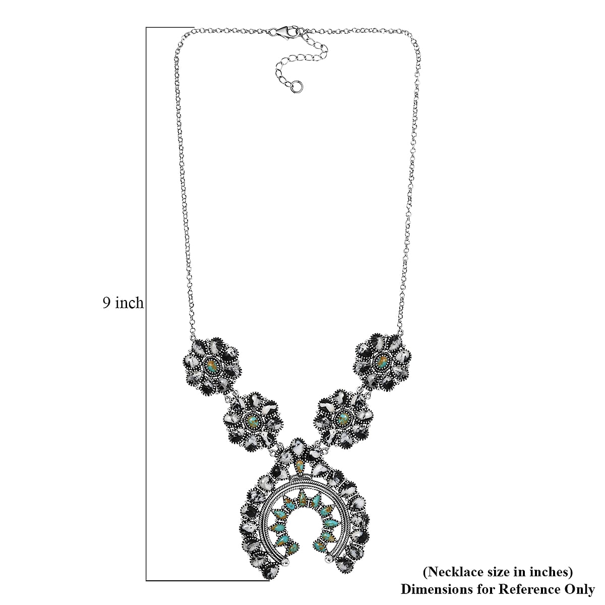 D'Joy Artisan Crafted White Buffalo and Royston Turquoise 54.10 ctw Squash Blossom Necklace 18 Inches in Sterling Silver image number 5