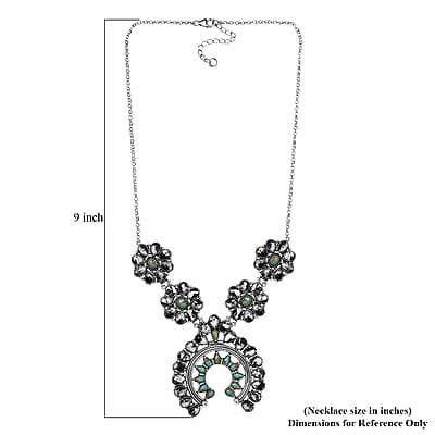 D'Joy Artisan Crafted White Buffalo and Royston Turquoise 54.10 ctw Squash Blossom Necklace 18 Inches in Sterling Silver