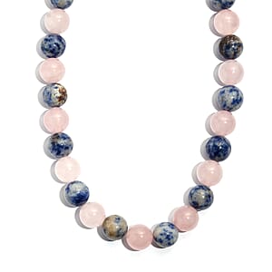 Galilea Rose Quartz and Sodalite 330.00 ctw Beaded Necklace in Platinum Bond 20 Inches