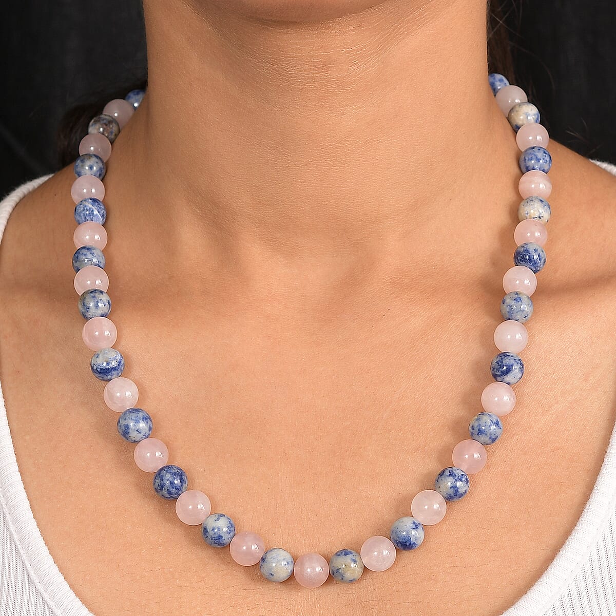 Galilea Rose Quartz and Sodalite 330.00 ctw Beaded Necklace in Platinum Bond 20 Inches image number 2