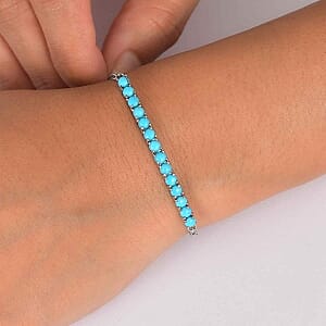 Sleeping Beauty Turquoise Fancy 1.96 ctw Bracelet in Stainless Steel (10.00 In)