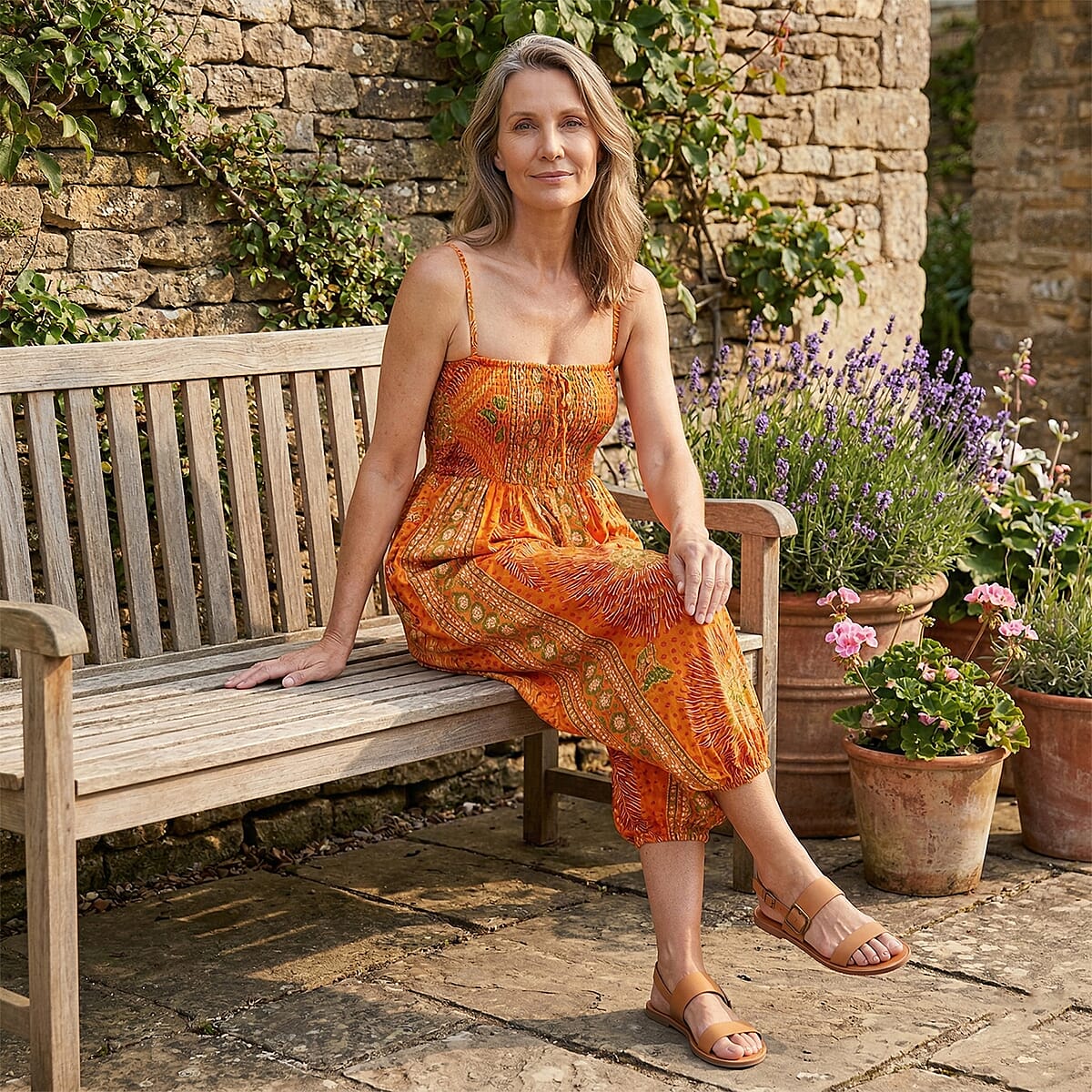 TLV Tamsy Orange Feather 2 in 1 Harem Pant - One Size Fits Most image number 1