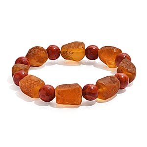 Baltic Amber and Coral Stretch Bracelet