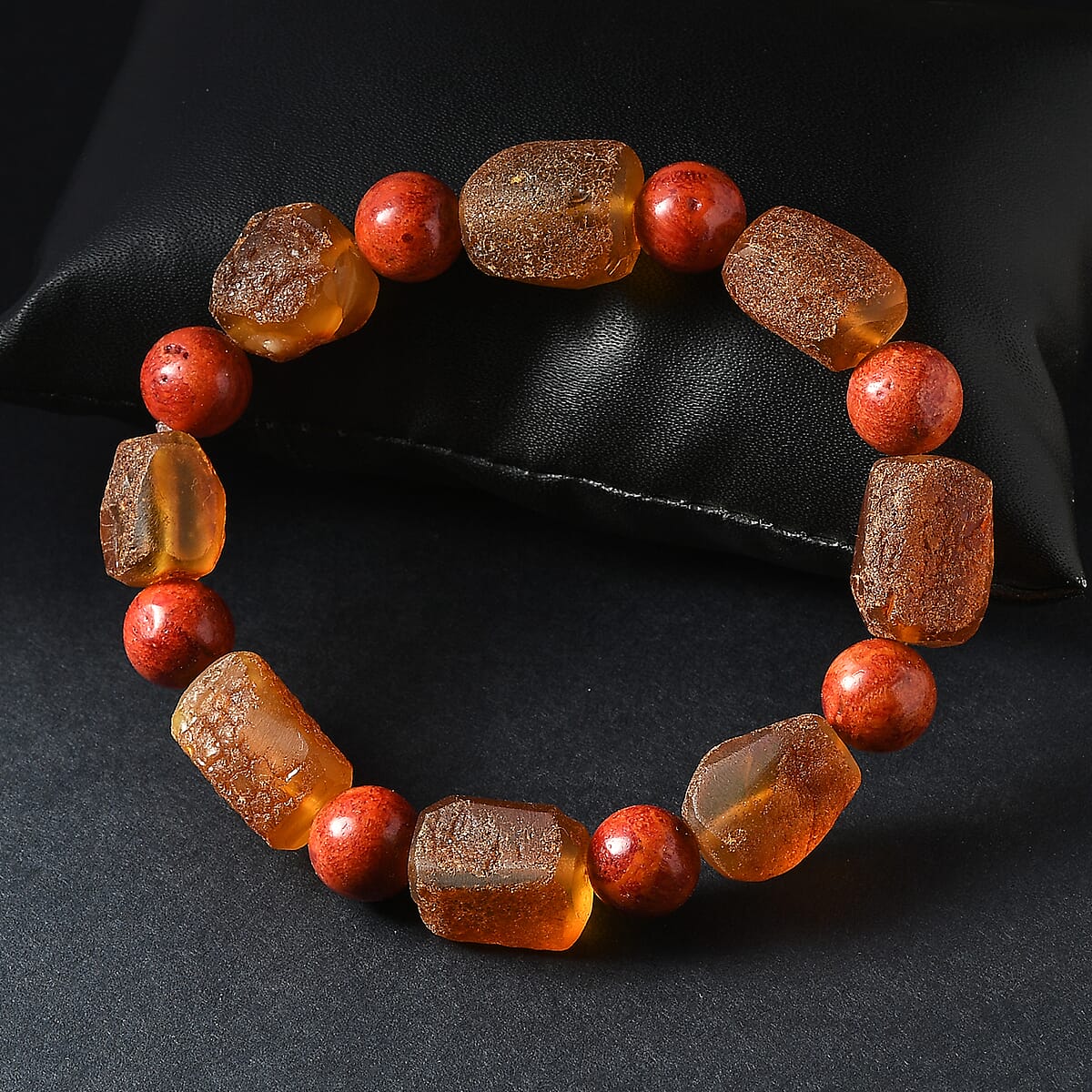Baltic Amber and Coral Stretch Bracelet image number 1