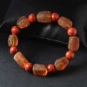 Baltic Amber and Coral Stretch Bracelet