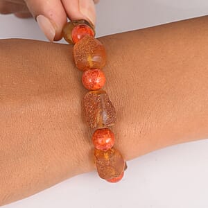Baltic Amber and Coral Stretch Bracelet
