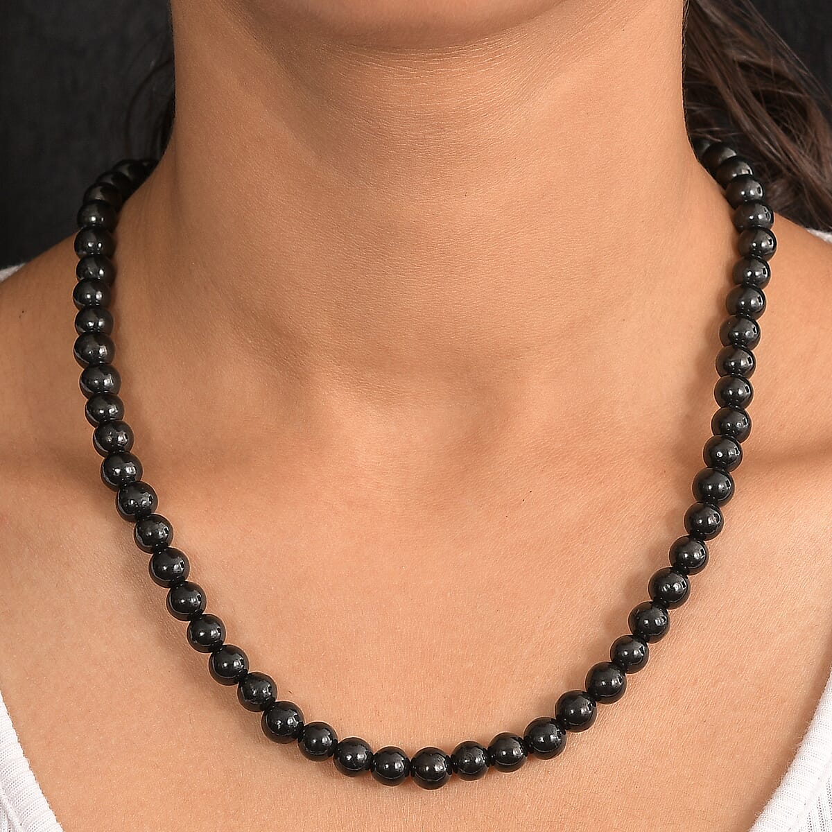 Shungite 200.00 ctw Beaded Necklace in Platinum Bond 20 Inches image number 1