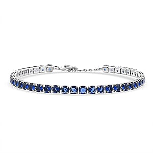 Simulated Ceylon Blue Sapphire Bracelet in Silvertone (7.50 In) 9.65 ctw