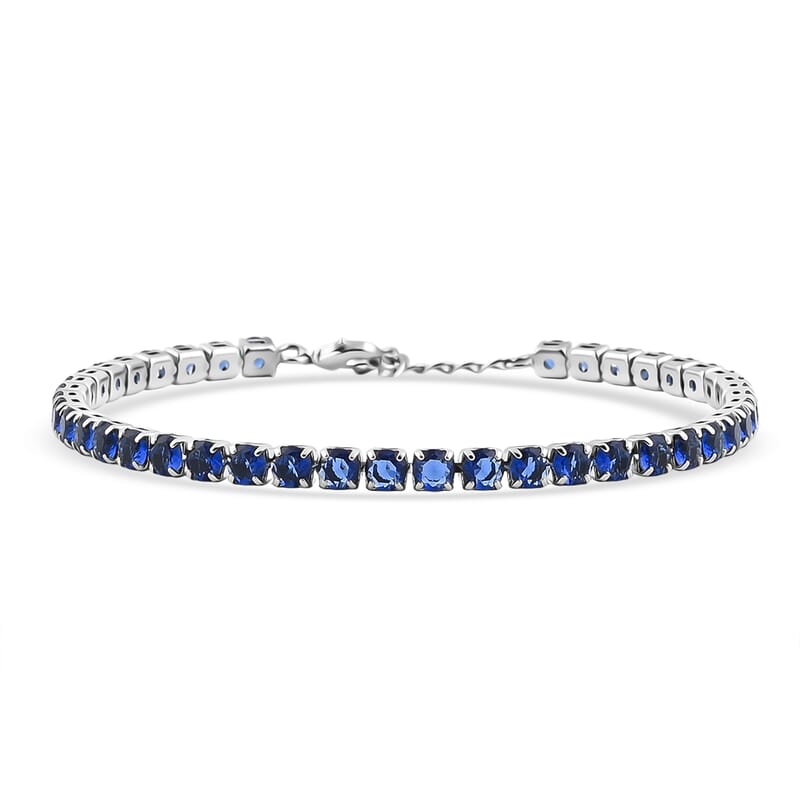 Simulated Ceylon Blue Sapphire Bracelet in Silvertone (7.50 In) 9.65 ctw