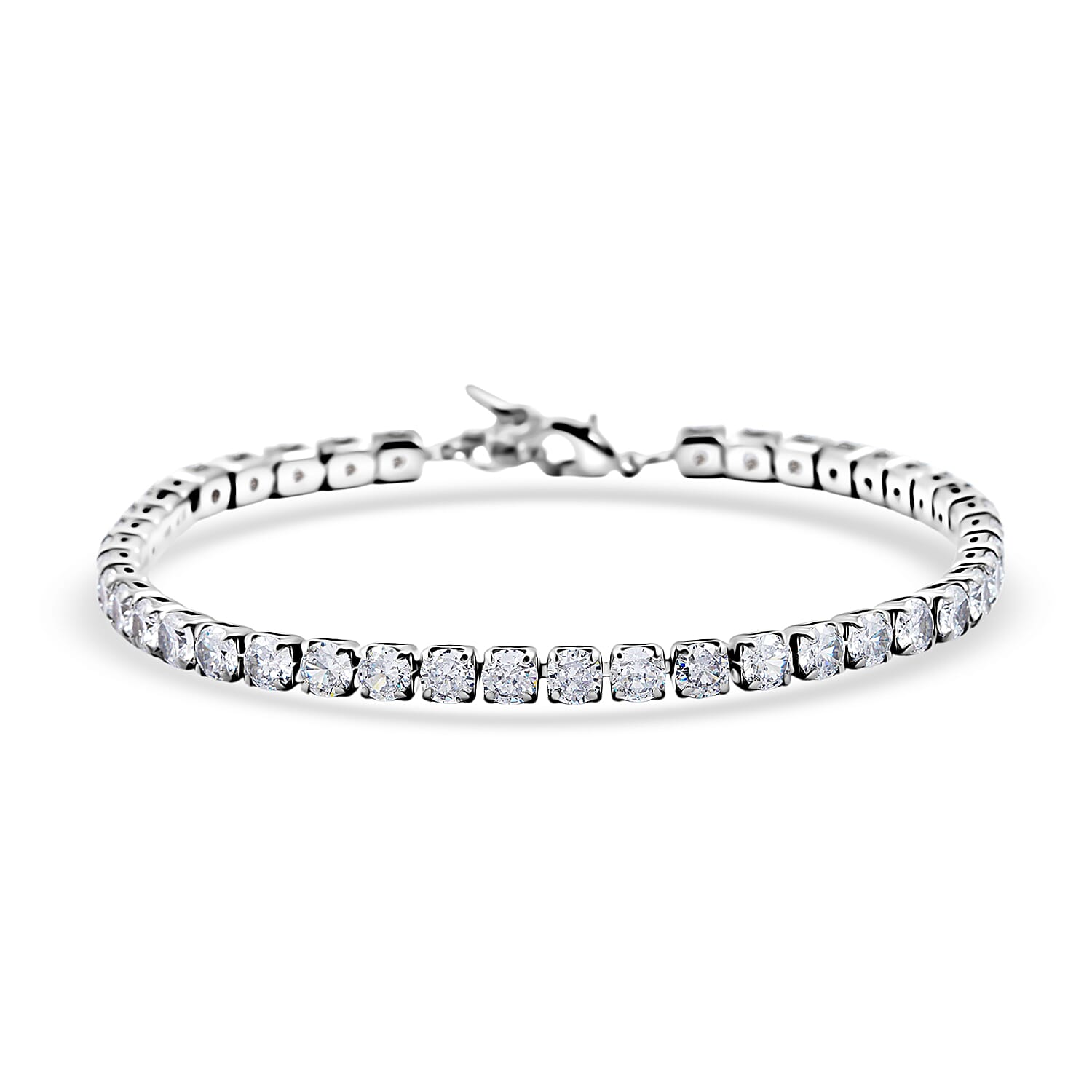 Simulated Diamond Bracelet in Silvertone (7.50 In)